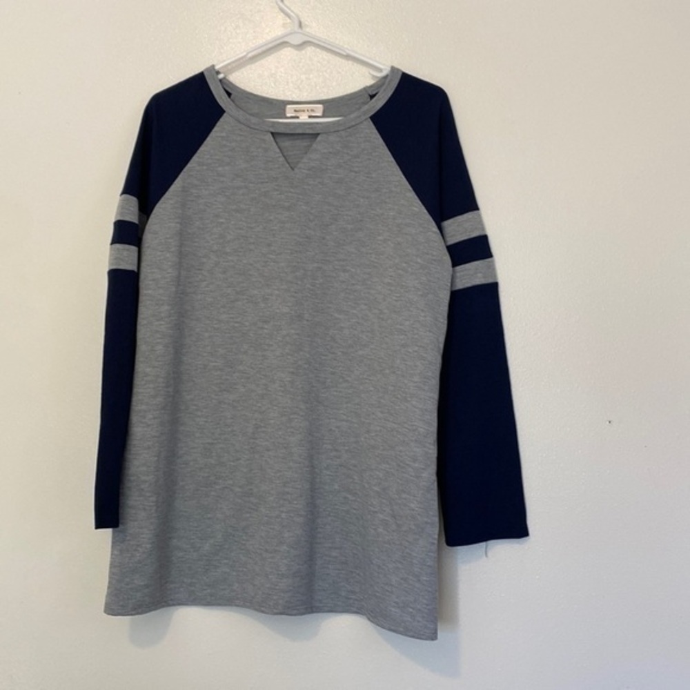 Hailey & Co. cut out v neck line grey navy long sleeve made in USA shirt…
